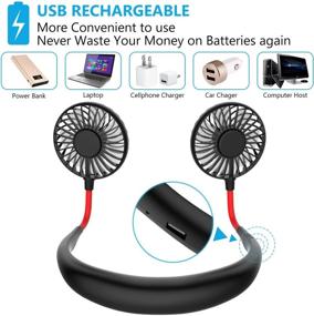 img 1 attached to 👕 Rechargeable Mini USB Neck Fan - Hands-Free Portable Personal Fan Battery Operated with 3 Levels of Air Flow, 7 LED Lights for Home Office Travel Indoor Outdoor (Black)