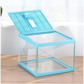 img 4 attached to 🕷️ Blue Spider Box - Reptile Terrarium Container Cage for Tarantula, Gecko, Frogs, Tortoise, Snails, Hermit Crabs - Insect Enclosure Pet Tank with Cricket Breeding Geometric Cube Bowl