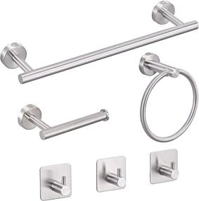 img 4 attached to FAVOR MOVE 6-Piece Bathroom Hardware Set, Brushed Nickel Towel Bar, Stainless Steel Towel Rack, Wall-Mounted Bathroom Accessories Set, 16-inch Hand Towel Rod, Toilet Paper Holders, Towel Ring, and 3 Towel Hooks