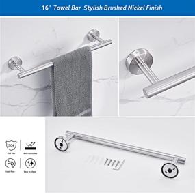 img 3 attached to FAVOR MOVE 6-Piece Bathroom Hardware Set, Brushed Nickel Towel Bar, Stainless Steel Towel Rack, Wall-Mounted Bathroom Accessories Set, 16-inch Hand Towel Rod, Toilet Paper Holders, Towel Ring, and 3 Towel Hooks