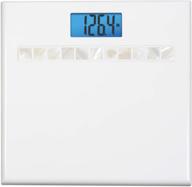 instatrack high-gloss sleek white digital bathroom scale: accurate measurement of up to 440 pounds with extra large blue backlight display logo