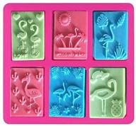 🦩 flamingo silicone molds - 6 hole hawaiian theme craft art soap mold - sunshine animals plants rectangle craft molds - diy handmade soap making supplies by yscen logo