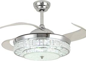 img 4 attached to 🌀 Silent 42 Inch Crystal Retractable Ceiling Fan with Lights and Remote Control - Hidden Fandelier Chandelier in Silver Finish, 3-Color Lighting