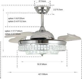 img 2 attached to 🌀 Silent 42 Inch Crystal Retractable Ceiling Fan with Lights and Remote Control - Hidden Fandelier Chandelier in Silver Finish, 3-Color Lighting