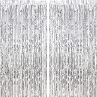 🎉 add sparkle to your party: chrorine 2pcs 3ft x 8.3ft silver tinsel foil fringe curtains for stunning birthday, graduation, wedding, and holiday gold party decorations! logo