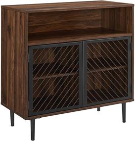 img 2 attached to 🍽️ Modern Metal Wood Buffet and Bar Cart Kitchen Dining Room Storage Cabinet Shelf Sideboard by Walker Edison - 32 Inch, Dark Walnut