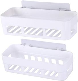 img 4 attached to 🛁 Laigoo 2 Pack Adhesive Bathroom Shelves Organizer Shower Caddy, Sturdy Plastic Wall Mounted Shower Shelves Floating Shelf Vanity Organizer Basket (White)