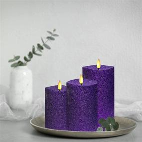 img 1 attached to Pack of 3 Flickering Flameless Christmas Purple Candles with Remote 🕯️ Timer and Battery Operated Non-Moving Flame Wick - Perfect Home Decor for Halloween