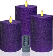 pack of 3 flickering flameless christmas purple candles with remote 🕯️ timer and battery operated non-moving flame wick - perfect home decor for halloween логотип