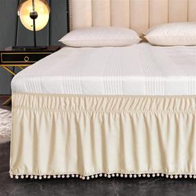 img 4 attached to 🛏️ Premium Pom Pom Bed Skirt with Adjustable Elastic Belt - Easy Wrap Around Dust Ruffles (16 Inch Tailored Drop) - Wrinkle & Fade Resistant - Queen Size, Beige