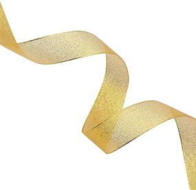 img 1 attached to 🎃 [2021 Halloween] 1 Inch Glitter Gold Ribbon - Sparkly Fabric Curling Ribbon for Christmas Decoration, Metallic Thin Ribbon for Gift Wrapping, Wedding, Holiday Party Decor, Thanksgiving - 25 Yards