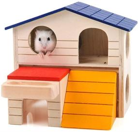 img 4 attached to 🏠 Premium Mrli Pet Hamster House & Hideout - Two-Story Wooden Hut Toy for Small Animals