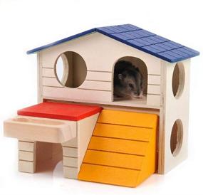 img 1 attached to 🏠 Premium Mrli Pet Hamster House & Hideout - Two-Story Wooden Hut Toy for Small Animals