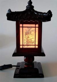 img 2 attached to Carved Wood Lamp Handmade Traditional Korean Window Design Art Deco Lantern Brown Asian Oriental Bedside Bedroom Accent Unusual Table Light (Pavilion)