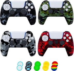 img 4 attached to 🎮 【4 Pack】 PS5 Controller Cover Skin Protector, Non-Slip Silicone Skin with Thumb Grips Cases for Playstation 5 (Red+Gray+Green+Black)