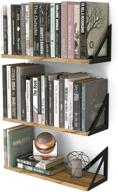 📚 wallniture minori floating shelves set: small bookshelf unit for living room, office, and bedroom with rustic wood wall decor - natural burned finish, metal floating shelf bracket included logo