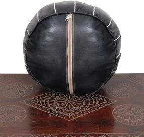 img 2 attached to 🪑 Authentic Moroccan Leather Pouf Ottoman: Hand-Stitched Seating for Living Room, Bedroom, Sitting Area - Black/White (Unstuffed)