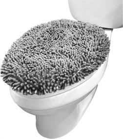 img 4 attached to 🚽 Gray Kangaroo Shag Chenille Toilet Lid Cover - Machine Washable, Microfiber Dries Fast, Ultra Soft Seat Covers, 19.5x18.5 Inches, Fits Most Standard Lids - Essential Home Bathroom Decor