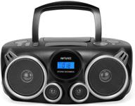 black riptunes bluetooth portable cd player stereo sound system digital tuner am/fm radio, usb/sd mp3 cd boombox system with enhanced bass, auxiliary input, headphone jack, cd-r/cd-rw compatibility, lcd display logo