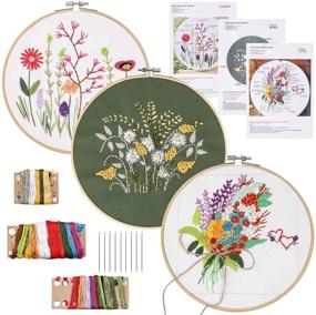 img 4 attached to 🌿 Plant and Flowers Embroidery Starter Kit - 3 Pack with Pattern, 3Pcs Embroidery Cloth, 1Pcs Bamboo Embroidery Hoop, Color Threads Tools Kit