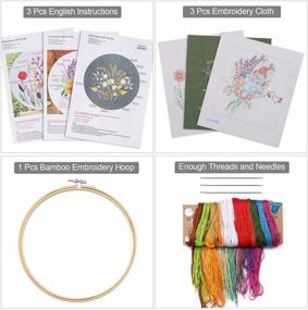 img 3 attached to 🌿 Plant and Flowers Embroidery Starter Kit - 3 Pack with Pattern, 3Pcs Embroidery Cloth, 1Pcs Bamboo Embroidery Hoop, Color Threads Tools Kit