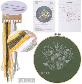img 1 attached to 🌿 Plant and Flowers Embroidery Starter Kit - 3 Pack with Pattern, 3Pcs Embroidery Cloth, 1Pcs Bamboo Embroidery Hoop, Color Threads Tools Kit