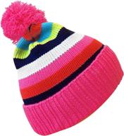 🧶 peach couture striped cable knit winter pom pom hat - classic, warm, and adorable for kids logo