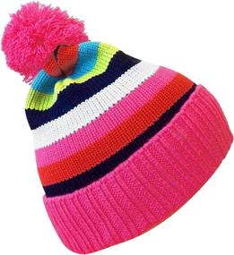 img 1 attached to 🧶 Peach Couture Striped Cable Knit Winter Pom Pom Hat - Classic, Warm, and Adorable for Kids