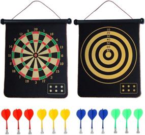 img 4 attached to 🎯 CX L SUM Magnetic Dart Board: Ultimate Indoor and Outdoor Fun for Kids with 12pcs Magnetic Darts - Double Sided, Safe Toy Games and Roll Up Board Game Set - Perfect Gift!