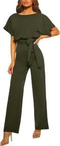 img 4 attached to 👗 Bdcoco Women's Belted Jumpsuits with Wide Leg Pants, Casual Short Sleeve Rompers in Solid Colors