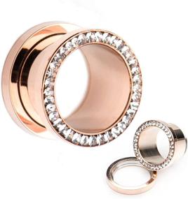 img 1 attached to Stunning Screw Fit Rose Gold PVD Plated 💎 Plugs with Multigem Clear CZ - Exquisite WildKlass Accessories