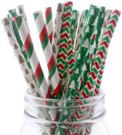 🥤 ipalmay biodegradable paper straws - disposable drinking straw, 7.75 inches, red and green (pack of 100) logo