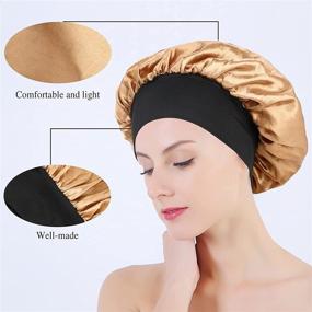 img 1 attached to 🌙 Xieklpwy 4 Pcs Satin Hair Bonnets: Wide Elastic Band Sleep Cap for Women, Adjustable Night Sleeping Head Cover