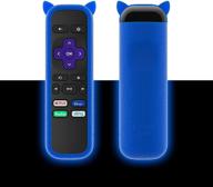 📱 roku express 3930 (2019) / 3900, express+ 3910, premiere 3920 silicone remote case: protective cover skin with anti-lost wrist strap - glow blue logo