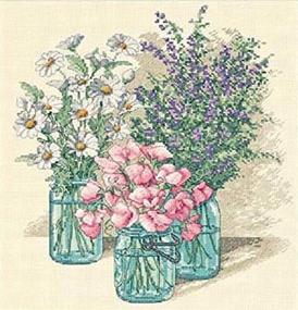 img 1 attached to 🌸 DIMENSIONS 'Wildflower Trio' Counted Cross Stitch Kit: 14 Count Ivory Aida, 11" x 12" - Create Beautiful Floral Artwork!