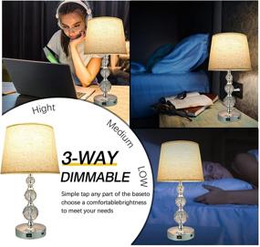 img 1 attached to 🏠 Enhance Your Home Décor with Touch Control Crystal Lamps - Set of 2, 3 Way Dimmable Table Lamp with USB Port, Ideal for Living Room and Bedroom, Complete with LED Bulb and Silver Base