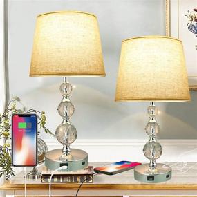 img 4 attached to 🏠 Enhance Your Home Décor with Touch Control Crystal Lamps - Set of 2, 3 Way Dimmable Table Lamp with USB Port, Ideal for Living Room and Bedroom, Complete with LED Bulb and Silver Base