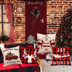 img 1 attached to 🎄 IMANDALE Christmas Cushion Covers 18x18 Inch Red Plaid Buffalo Truck Winter Holiday Indoor and Outdoor Set of 4 Decorative Throw Pillow Covers (Red Plaid) for Enhanced SEO