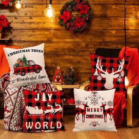 img 3 attached to 🎄 IMANDALE Christmas Cushion Covers 18x18 Inch Red Plaid Buffalo Truck Winter Holiday Indoor and Outdoor Set of 4 Decorative Throw Pillow Covers (Red Plaid) for Enhanced SEO