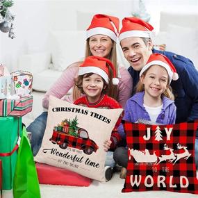 img 2 attached to 🎄 IMANDALE Christmas Cushion Covers 18x18 Inch Red Plaid Buffalo Truck Winter Holiday Indoor and Outdoor Set of 4 Decorative Throw Pillow Covers (Red Plaid) for Enhanced SEO