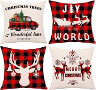 🎄 imandale christmas cushion covers 18x18 inch red plaid buffalo truck winter holiday indoor and outdoor set of 4 decorative throw pillow covers (red plaid) for enhanced seo логотип