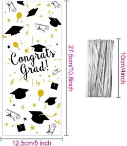 img 3 attached to 🎉 100 Pieces Graduation Plastic Treat Bags, Congrats Graduates Clear Cellophane Gift Bags, Goodie Favor Candy Wrapping Bags with 100 Silver Twist Ties, Graduation Day Grad Party Supplies (Black & Gold)