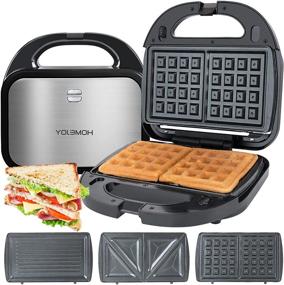 img 4 attached to HOMEJOY 3-in-1 Waffle Maker, Sandwich Maker & Waffle Iron: Stainless Steel, Non-Stick Plates, Smart Temp Control, LED Indicators | Easy Clean-up & Space Saving