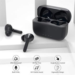 img 2 attached to 🎧 High-Quality Bluetooth Earbuds - Wireless 5.0 Headphones with Deep Bass, 30H Playtime - Sweatproof - Ideal for Web Meetings, Workouts, Travel - Black