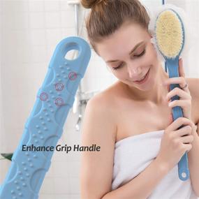 img 1 attached to 🧼 Blue Back Body Brush with Bristles and Loofah, HONOMA 17 Inches Long Handle Back Scrubber for Skin Exfoliation and Massage, Suitable for Wet or Dry Use, Men and Women