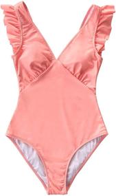 img 3 attached to 👙 CUPSHE V Neck Ruched Ruffle Shoulder One Piece Swimsuit for Women - Stylish Swimwear Bathing Suits