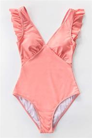 img 1 attached to 👙 CUPSHE V Neck Ruched Ruffle Shoulder One Piece Swimsuit for Women - Stylish Swimwear Bathing Suits