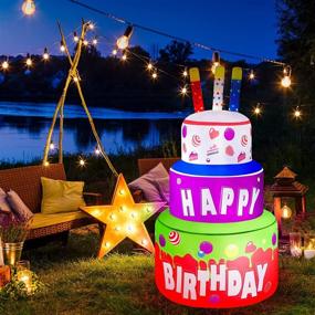img 4 attached to 🎂 Elcoho 4 Foot Giant Inflatable Happy Birthday Cake - Large Yard Decor with LED Lights and Fan Blower for Outdoor Party Decoration in Home Garden