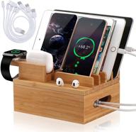 🔌 pezin &amp; hulin desktop docking station organizer with bamboo construction, ideal for multiple devices charging - smartphone, smart watch, earbuds, cellphone, tablet - includes 5 charging cables, usb charger not included logo