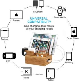 img 1 attached to 🔌 Pezin &amp; Hulin Desktop Docking Station Organizer with Bamboo Construction, Ideal for Multiple Devices Charging - Smartphone, Smart Watch, Earbuds, Cellphone, Tablet - Includes 5 Charging Cables, USB Charger Not Included